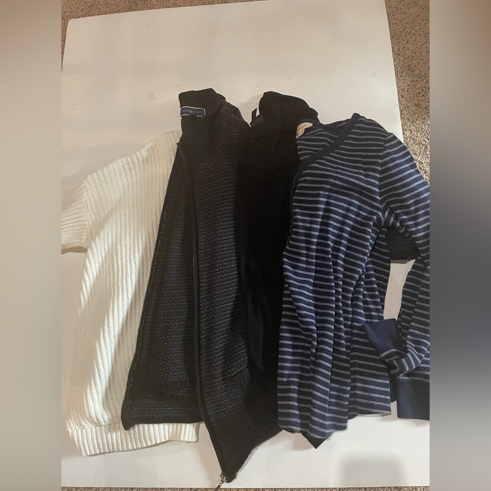 White, Black, and Blue Striped Sweaters